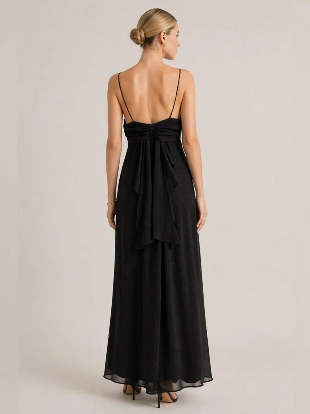 Betsy & Adam Glitter Black Maxi Dress Formal Draped Dark Romantic Whimsigoth 14_3